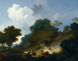 Fragonard, Landschap met herders en een kudde schapen