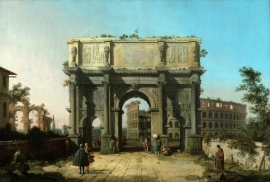Canaletto, De boog van Constantijn met het Colosseum