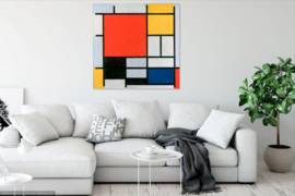 Mondriaan, Compositie met groot rood vlak, geel, zwart, grijs en blauw