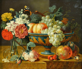 De heem, Fruitschaal met bloemen