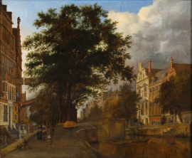 Van der Heyden, gefantaseerd Amsterdams stadsgezicht met gracht