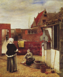 De Hooch, Een vrouw en haar meid in een binnenplaats