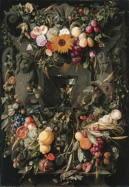 De Heem, Ornament met fruit, bloemen en wijnglas