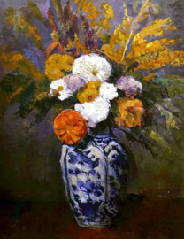 Cézanne, Dahlia's in een Delfts blauwe vaas