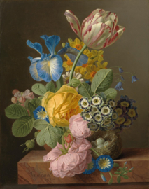 Van Dael, Stilleven met bloemen en een vogelnest