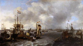 Bakhuizen, Gezicht op Amsterdam met schepen op het IJ
