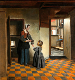 De Hooch, Een vrouw met kind in een kelderkamer