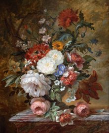 Van Dael, Stilleven met bloemen op  een borstwering