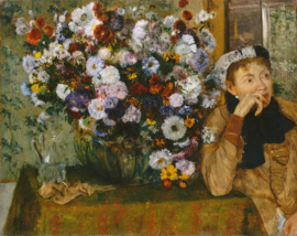 Degas, Zittende vrouw naast een vaas met bloemen