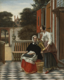 De Hooch, Vrouw en een meid met een emmer
