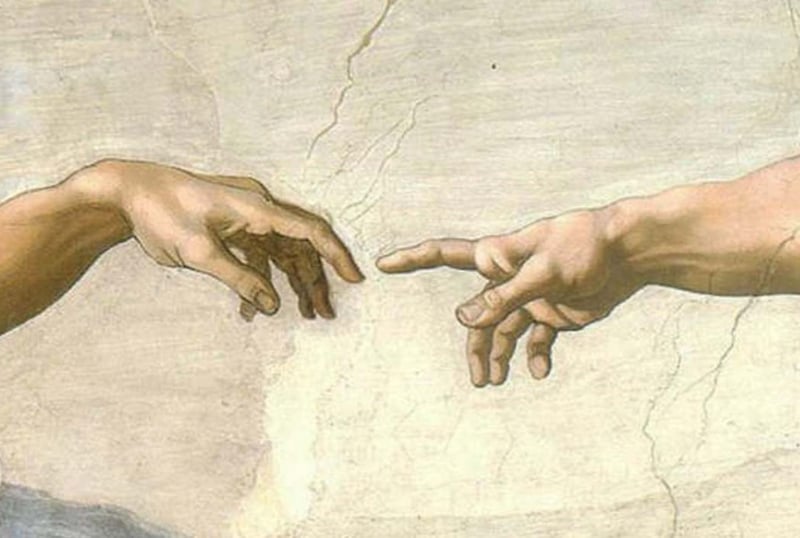 Michelangelo, De schepping van Adam (detail: handen)