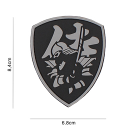 Embleem 3D PVC Samurai Black/Grey - met klittenband - 8,4 x 6,8 cm.