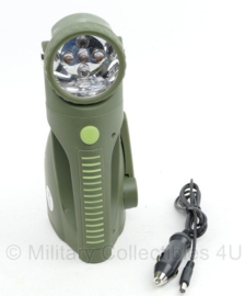 Super Eco LED light Army Green Flashlight zaklamp met 12Volt lader en magneet