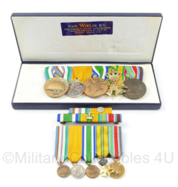 KL Nederlandse leger medaillebalk met 5 medailles met mini medailles - HVN2, Trouwe Dienst, Landmachtmedaille, Marsvaardigheid, Protection Force - origineel