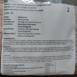 1 doos met 8 zakken Nederlandse leger 24uurs rantsoenen Maaltijd zak 24 Hour Operationeel Rantsoen W (pouch) + OL - 8 verschillende menu's! - +/- 4100 kcal - Best Before December 2026