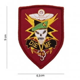 Embleem stof "Die MF" 9 x 6,5 " cm."