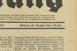 WO2 Duitse krant Frankische Tageszeitung nr. 201 28 augustus 1944 - 47 x 32 cm - origineel