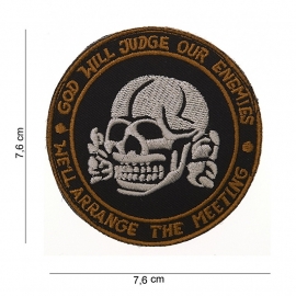 Embleem stof - God will Judge our Enemies - zonder klittenband - rond - 7,6 cm.