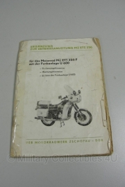 DDR Volkspolizei Handboek Motor  Motorrad MZ ETZ 250 F - origineel