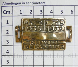 Nederlands fietsplaatje rijwielbelasting  1938 1939 - 5,5 x 3,5 cm - origineel