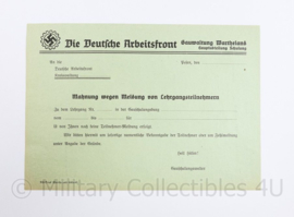 Wo2 Duits document Die Deutsche Arbeitsfront DAF - 29,5 x 21 cm - origineel