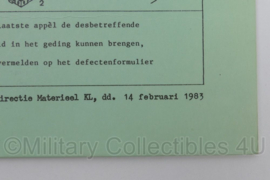 KL Nederlandse leger Onderhoudskaart cabine niet opvouwbaar type 4S425PL 1983 - 21 x 17 cm - origineel