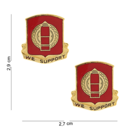 US  34th Field Artillery Regiment unit crest Paar metaal "We Support" - maker Meyer - origineel