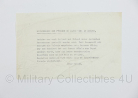 WO2 Nederlands Verzetsgedicht spottende tekst Schlussrede des Fuhrers in Jahre 1944 in London - 21 x 13,5 cm - origineel