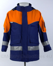 Duitse Jugendfeuerwehr parka met voering - donkerblauw met oranje - maat 86 cm. borstomtrek - ongedragen - origineel