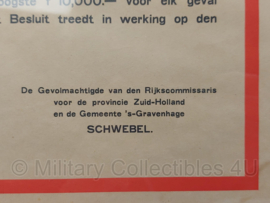 Bekendmaking verbod op stroomverbruik gedateerd 13 december 1944 Provincie Zuid Holland - 81 x 61 x 2 cm - origineel