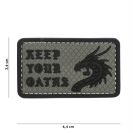 Embleem 3D PVC met klittenband -  Keep Your Oaths - grijs - 6,4 x 3,6 cm.