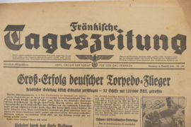 WO2 Duitse krant Frankische Tageszeitung nr. 190 16 augustus 1943 - 47 x 32 cm - origineel