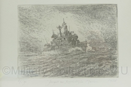 KM Koninklijke Marine Fregat schilderij in lijst - genummerde en gelimiteerde uitgave 1990 - 21,5 x 17,5 cm - origineel