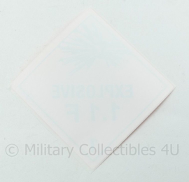 Ongebruikte Explosive 1.1 F sticker voor op munitiekisten zelfklevend vinyl - 10 x 10 cm - origineel