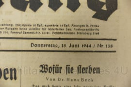 WO2 Duitse krant Tageszeitung nr. 138 15 juni 1944 - 47 x 23 cm - origineel