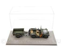 Decoratieve gedetailleerde Willys MB jeep met aanhanger op schaal - 8 x 18,5 x 7,5 cm - origineel