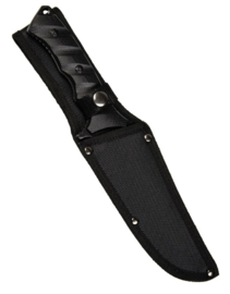 Black G10 combat knife met Nylon schede