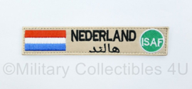 Naamlint Nederland ISAF - met klittenband - khaki - 14 x 3 cm - nieuw gemaakt