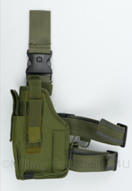 Dropleg beenholster met 2 beenriemen linkshandig groen - 11 x 3 x 23 cm - nieuw gemaakt