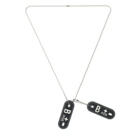 Dogtag ketting met 2 bloedgroep hangers 3D PVC - zwart - bloedgroep B POS