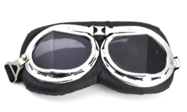 Piloten bril of brommer bril - chroom frame met Smoke zwarte glazen