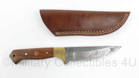 Survival Knife met lemmet van Damast staal en lederen schede - 23 cm lang