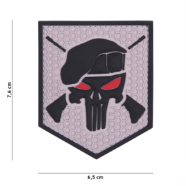 Embleem 3D PVC met klittenband - Punisher Commando Elite Grey - 7,6 x 6,5 cm.