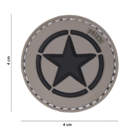 Embleem 3D PVC - met klittenband - US Invasion Star - Grijze achtergrond - 4 cm. diameter