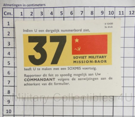 KL Nederlandse leger instructiekaart herkenning SOXMIS voertuigen Soviet Military Mission BAOR SOXMIS Melding formulier - origineel