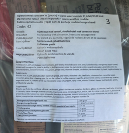 1 doos met 8 zakken Nederlandse leger 24uurs rantsoenen Maaltijd zak 24 Hour Operationeel Rantsoen W(Pouch) + Warm Weer module - 8 verschillende menu's! - +/-5100 kcal - Best Before December 2026