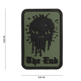 Embleem 3D PVC met klittenband - Skull "The End" Green - 6,8 x 4,6 cm.