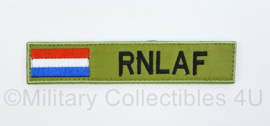 Naamlint RNLAF Royal Netherlands AirForce - met klittenband - zwart op groen - 14 x 3 cm - nieuw gemaakt
