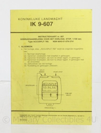 KL Koninklijke Landmacht intructie blad "IK 9 607" gebruiksaanwijzing voor het horloge, stop , type "accusplit 780"- origineel