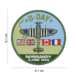 Embleem stof D-Day Normany 6 June 1944 Spitfire - 9,1 cm. diameter